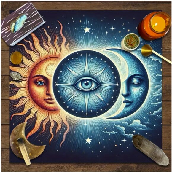 Sun and Moon Center Eye Tarot Reading Cloth Tapestry 19x19 NWT - Picture 1 of 2